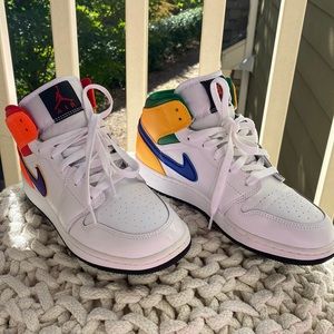 **GENTLY WORN** Jordan 1 Mid GS White Court Purple Teal